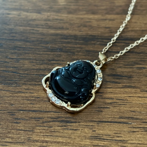 Gold and Black Buddha Pendant Necklace - Picture 4 of 9